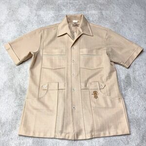 True Vintage 70s Iolani Hawaii Executive Guayabera Shirt Beige Tan Mens Medium